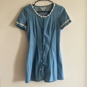 Vintage Blue Denim Button Up Dress